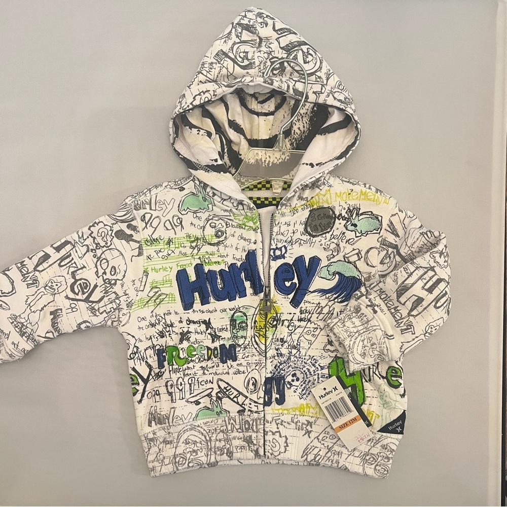 Hurley Kids Doodle Graphic Hoodie - White and Blue
